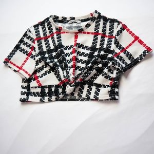 Shein Big Girl's Size 10Y White Red Black Pattern Short Sleeve Top
